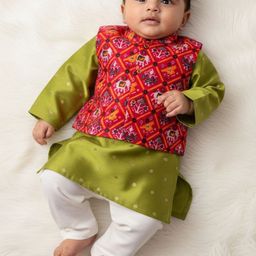 Sangria Boys Pure Silk Green Zari Kurta Pyjama Kurta Sets-picture-38