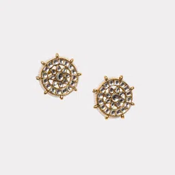 PANASH Gold-Plated Artificial Stones Studded And Beaded Circular Shaped Studs image 4