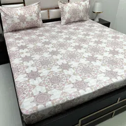Pure Decor Pink & White Ethnic Motifs 220 TC Queen Bedsheet with 2 Pillow Covers-image-93
