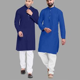 VS MALL Blue Cotton Blend Kurta Sets-image-72