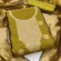 HERE&NOW Ethnic Motifs Woven Design Zari Simmer Silk Unstitched Dress Material-picture-1