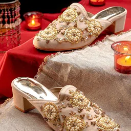 NR By Nidhi Rathi Embellished Suede Party Block Sandals-image-55