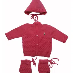 CUBS & HUGS Kids Set Of 3Pc Wool Knitted Embroidered Sweater With Cap & Booties-picture-49