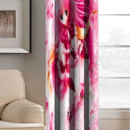 Aura White & Pink Doll Printed Light Blocking Window Curtain-28