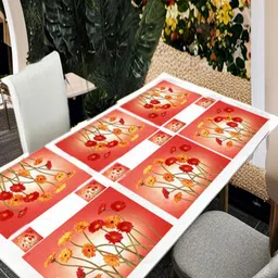 REVEXO 6Pc Orange-coloured & Red Printed Rectangle Costers & Table Placemats-57