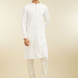 Diwas by Manyavar Floral Embroidered Mandarin Collar Sequinned Straight Kurta With Pyjama-image-12