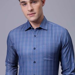 Luxe by TIGC Men Slim Fit Cutaway Collar Tartan Checked Formal Shirt-image-63