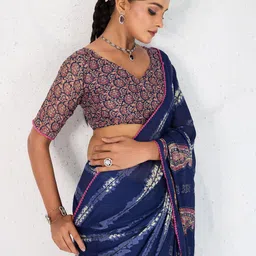 Anouk Floral Pure Georgette Block Print Saree image 4