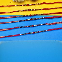 Anouk Set Of 6 Beaded Cotton Thread with AD Stones & Meenakari Designer Rakhi for Brother-52