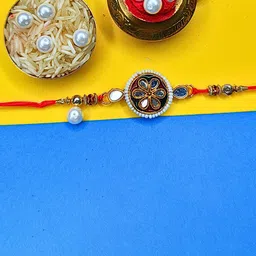 ORANGENYSHA American Diamonds Studded & Beaded Meenakari Thread Rakhi-31