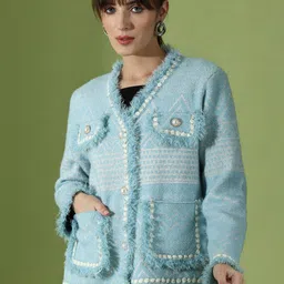 Ziva Fashion Self Design Single Breasted Woolen Overcoat-43