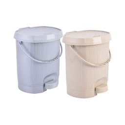 Aura Grey & Beige 2 Pieces Striped Pedal & Removable Inner Bucket Bins 10L Each-image-90