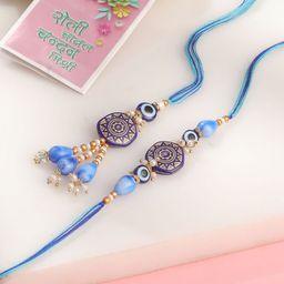 Sangria Set Of 2 Artificial Beaded Bhaiya Bhabhi Thread Rakhis With Roli Chawal Chandan-10