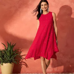 InWeave Women Round Neck Mirror Work A-Line Dress-image-19