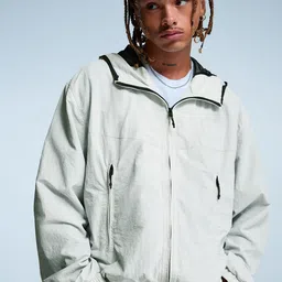 Bershka Men Hooded Solid Sporty Jacket-picture-1