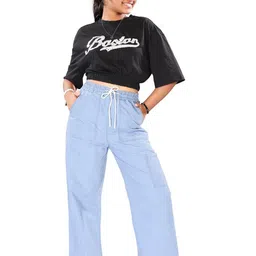 UNOseven Girls Wide Leg Mid-Rise Cargo Denim Jeans-image-79