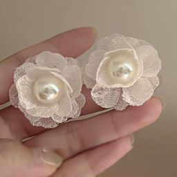 DressBerry Korean Gold-Plated Pearls Floral Studs-21