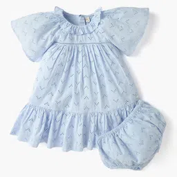 Giggles by Babyshop Girls Cotton Embroidered Flutter Sleeve A-Line Dress-picture-26