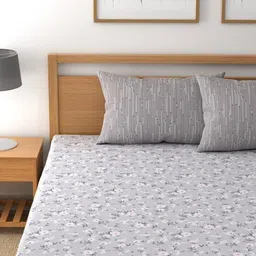 SHIRIN CREATION Grey Floral 350 TC King Bedsheet with 2 Pillow Covers-image-29
