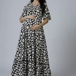 Mom For Sure by Ketki Dalal Floral Printed Flared Sleeves Maternity Maxi Dress-image-87