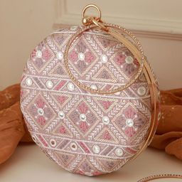 THE TAN CLAN Ariba Embroidered Round Box Clutch-57