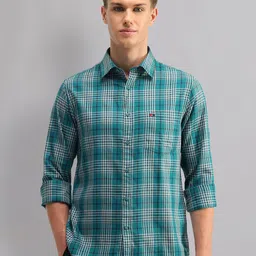 AD By Arvind Men Spread Collar Tartan Checked Cotton Slim Fit Casual Shirt-image-25