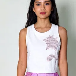 Arya Giri Women Printed Pure Cotton Applique T-shirt-image-4