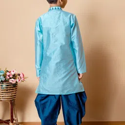 NFC CREATION Boys Ethnic Motifs Embroidered Regular Thread Work Dupion Silk Kurta with Patiala image 5