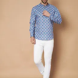 VS MALL Men Classic Printed Mandarin Collar Regular Fit Casual Shirt-image-34