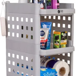 Fizzy 4 Tier Multi-Purpose Plastic Storage Organizer Rack for with Wheels-GREY Plastic Kitchen Trolley-14