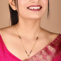 TKRB SALES Gold-Plated American Diamond Studded & Beaded Mangalsutra-image-29