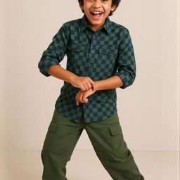 TALES & STORIES Boys Green Checked Cotton Casual Shirts-picture-10