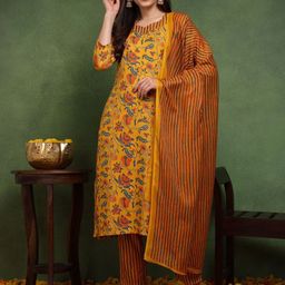 KALINI Women Floral Printed Regular Kurta with Trousers & With Dupatta-image-100
