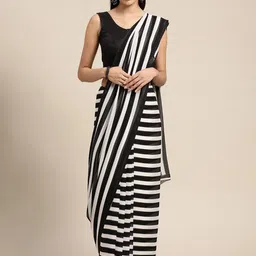 Jinal & Jinal Striped Pure Georgette Fusion Saree-picture-43