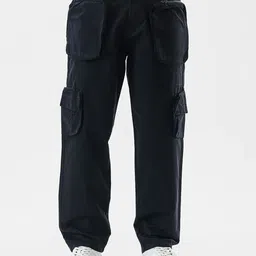 Snitch Men Black Mid-Rise Baggy Cargo Pants-image-47