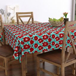 Myntra Elegant Homes Turquoise Blue Floral Cotton 4-Seater Table Cover-43