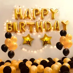 Solid Happy Birthday Golden Letter Foil Balloon Set with LED Fairy Lights , Star & Metallic Balloons for Birthday Party Decoration / 1st Birthday Decorations Kit Letter Balloon-20