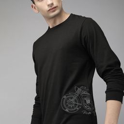 Roadster Men Black Solid Round Neck Pure Cotton T-shirt with Embroidered Detail-image-38