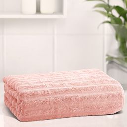 Anko 1 Pcs Pink 670 GSM Pure Cotton Antibacteria Large Ribbed Bath Towel-23