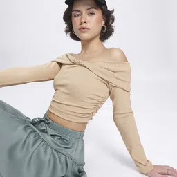 glitchez Bardot Babe Ruched Ribbed Crop Top-image-58