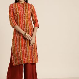Sangria Women Red & White Bandhani Screen Print Pure Cotton Straight Kurta-picture-20