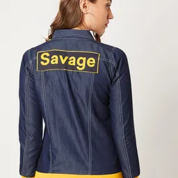 Miss Chase Women Navy Blue Solid Denim Jacket-image-68
