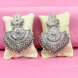 Krelin Silver-Plated & Oxidised Stone Studded Classic Drop Earrings-image-29
