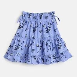 Yuvraah Girl Blue floral Printed Tiered Flared Skirt-image-84