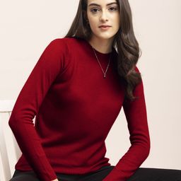 FableStreet Women Red Solid Pullover Sweater-image-30