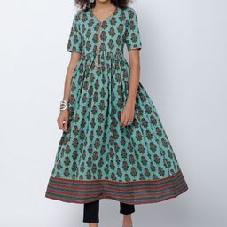 Vishudh Women Green & Blue Printed Anarkali Kurta-image-55