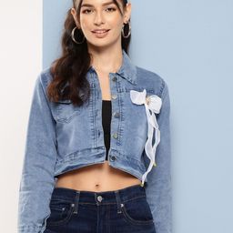 Aarika Washed Cropped Denim Jacket with Bow Detail-picture-1