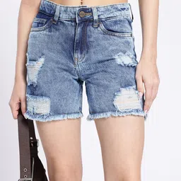 glitchez Women Cool Edge Faded Distressed & Frayed Denim Shorts-picture-45