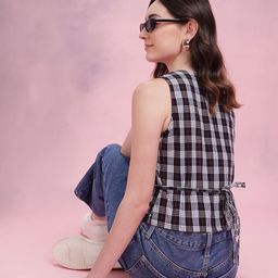 DressBerry Tartan Checked Wrap Regular Top with Tie-ups-image-77