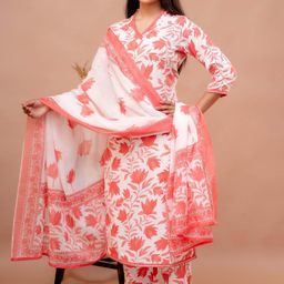 PARTHVI Women Printed Regular Thread Work Kurta with Palazzos & With Dupatta image 3